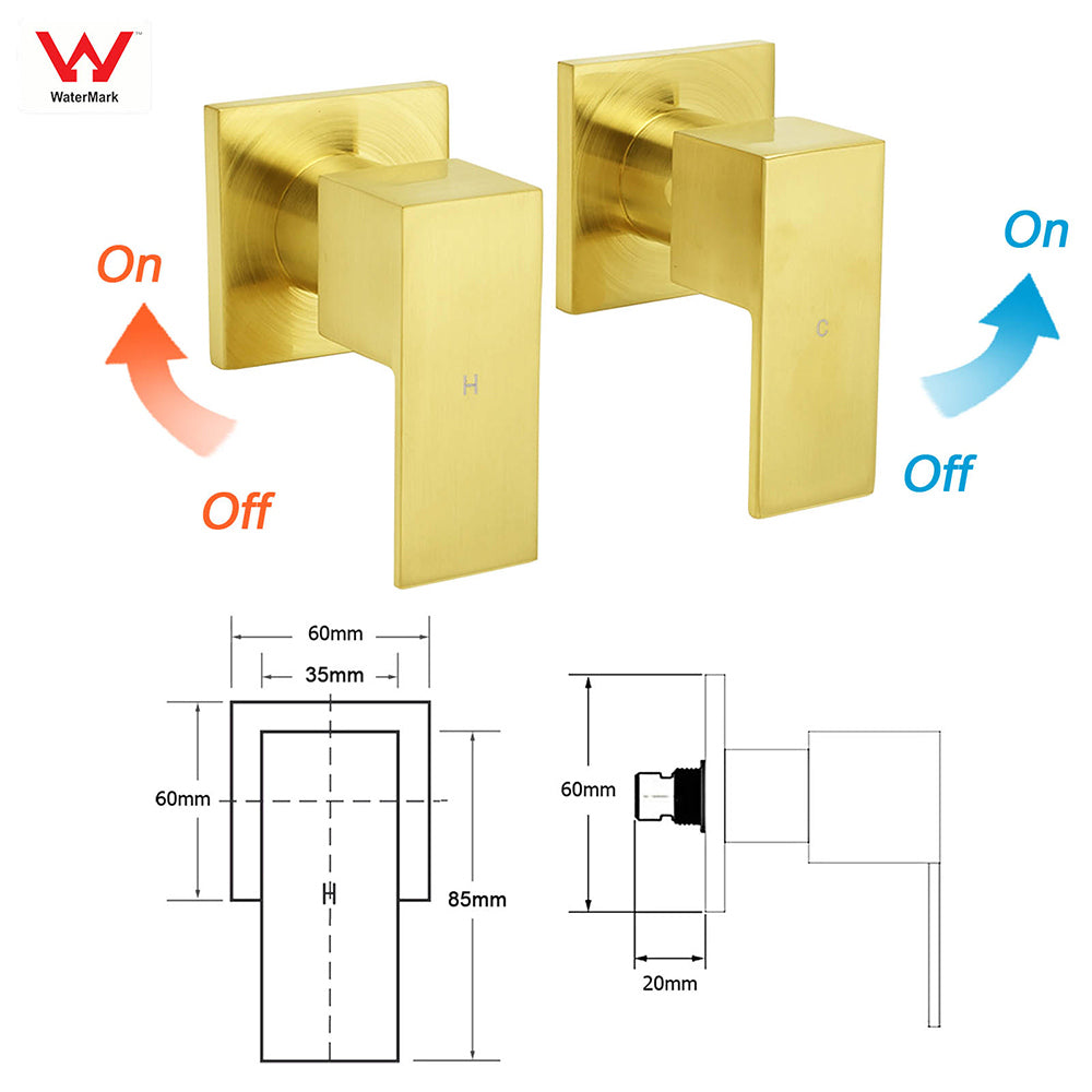 Brushed Gold 2in1 Set 8" Square Rain Shower Head 3 Modes Handheld Silde Rail Arm Twin Taps