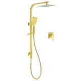 Shower Heads & Screens: WELS Brushed Gold 2in1 Set 8" Square Rain Shower Head 3 Modes Handheld Silde Rail Arm + Mixer
