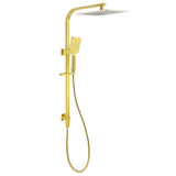 Shower Heads & Screens: WELS Brushed Gold Square Shower 12" Large Rain Head Handheld Silde Rail Arm 2in1 Set