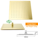Shower Heads & Screens: WELS Brushed Gold Square Shower 12" Large Rain Head Handheld Silde Rail Arm 2in1 Set