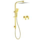 Shower Heads & Screens: WELS Brushed Gold Square Shower 12" Large Rain Head 3 Modes Handheld Silde Rail Arm 2in1 Taps Set