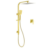 Shower Heads & Screens: Brushed Gold Square Dual Shower 12" Large Rain Head Handheld Silde Rail Arm 2in1 Set + Mixer