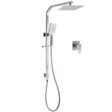 Shower Heads & Screens: Brushed Nickel Square Twin Shower Set 8" Rain Head 3 Modes Handheld Silding Rail Mixer