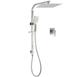 Shower Heads & Screens: Brushed Nickel Square Twin Shower Set 12" Rain Head 3 Modes Handheld Silding Rail Wall Mixer