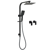 Shower Heads & Screens: Matt Black Square Twin Shower Set 8" Rain Head 3 Modes Handheld Silde Rail Arm + Taps