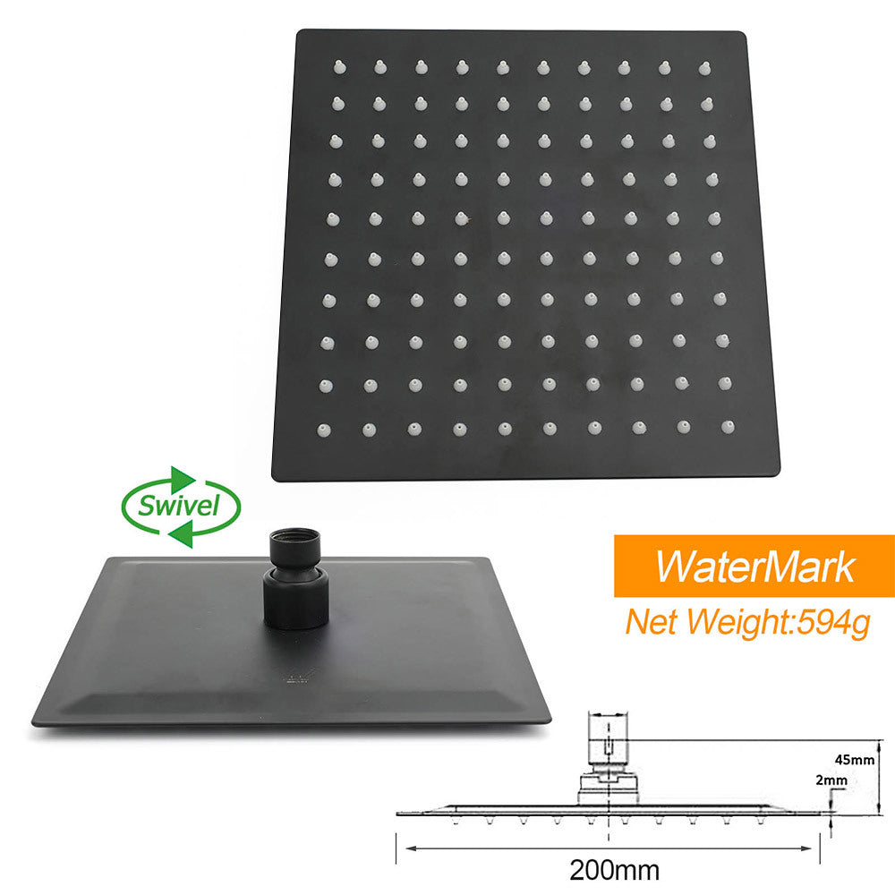 Shower Heads & Screens: Matt Black Square Twin Shower Set 8" Rain Head 3 Modes Handheld Silde Rail Arm + Taps