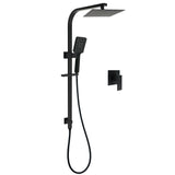 Shower Heads & Screens: Matt Black Square Twin Shower Set 8" Rain Head 3 Modes Handheld Silde Rail Arm + Mixer