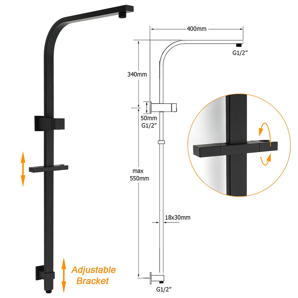 Shower Heads & Screens: 2in1 Shower Set Matt Black 12" Rainfall Head 3 Modes Handheld Silding Rail Combo