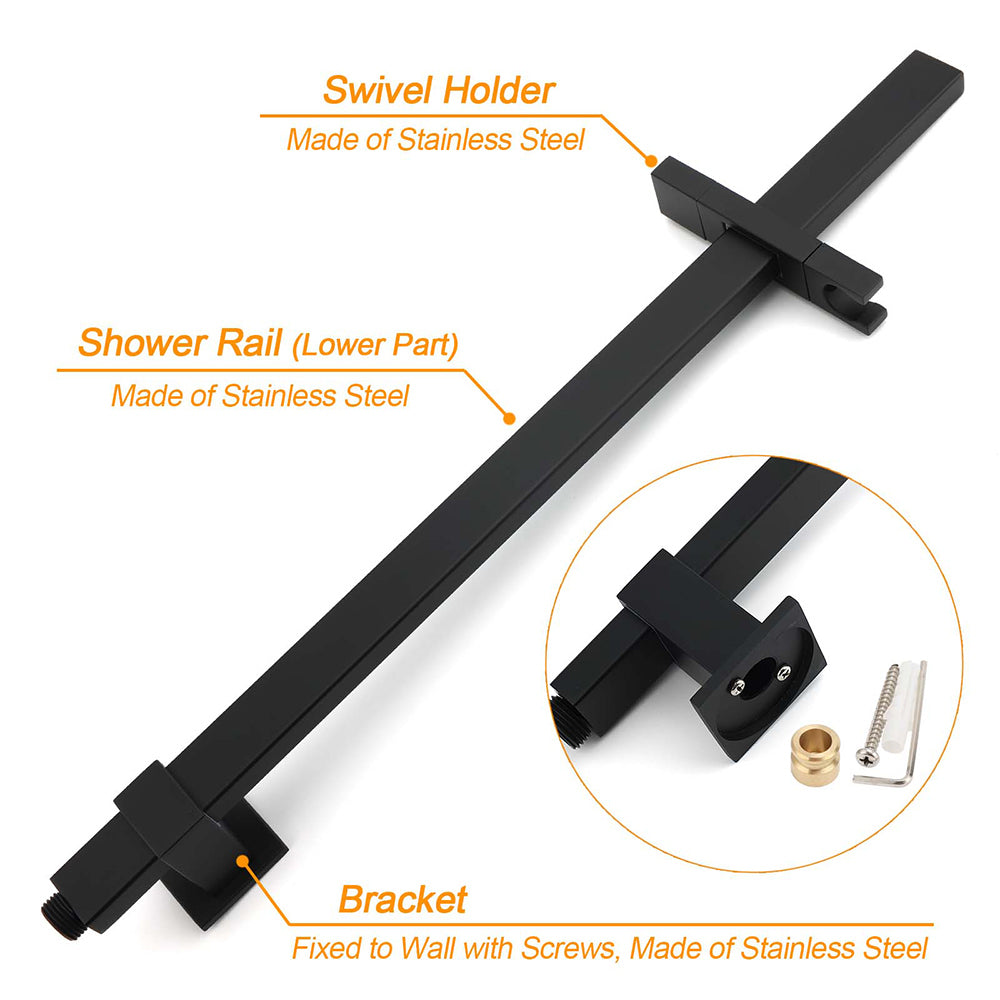 Shower Heads & Screens: 2in1 Shower Set Matt Black 12" Rainfall Head 3 Modes Handheld Silding Rail Combo