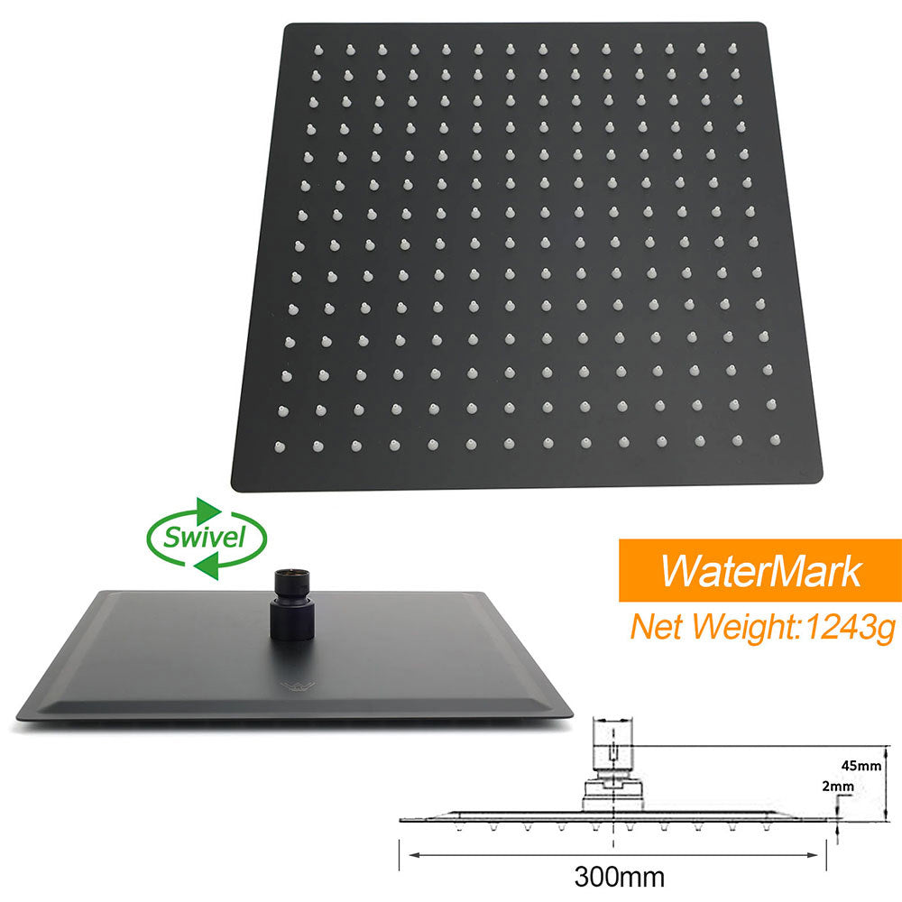Shower Heads & Screens: 2in1 Shower Set Matt Black 12" Rainfall Head 3 Modes Handheld Silding Rail Combo