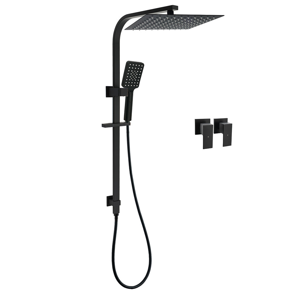 Shower Heads & Screens: Dual Shower Set Matt Black 12" Rainfall Head 3 Modes Handheld Silding Rail Combo Double Taps