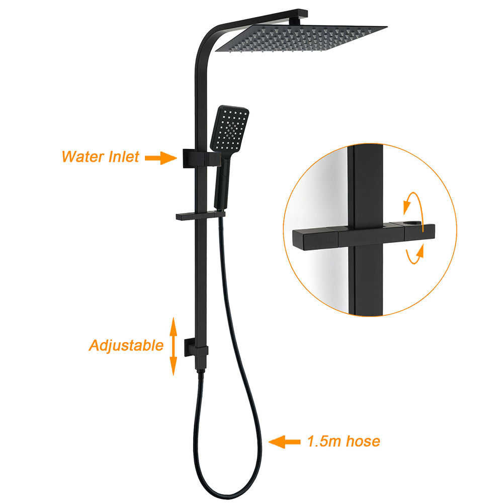 Shower Heads & Screens: Dual Shower Set Matt Black 12" Rainfall Head 3 Modes Handheld Silding Rail Combo Double Taps