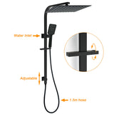 Shower Heads & Screens: WELS Twin Shower Set Matt Black Large 16" Rainfall Head 3 Modes Handheld Silding Rail Combo
