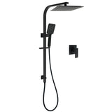 Shower Heads & Screens: Matt Black Square Twin Shower 10" Rain Head 3 Modes Handheld Silde Rail Arm Mixer Set