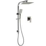 Shower Heads & Screens: WELS Gun Metal Double Square Shower Head Set 10" Rain Handheld Sliding Rail Diverter Wall Mixer
