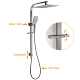 Shower Heads & Screens: WELS Gun Metal Double Square Shower Head Set 12" Rain Handheld Sliding Rail 2 Way Switch