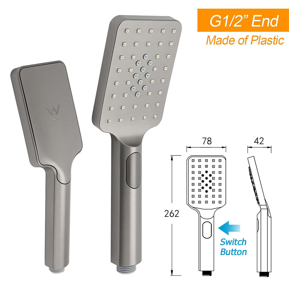 WELS Gun Metal Double Square Shower Head Set 12" Rain Handheld Sliding Rail 2 Way Switch