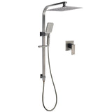 Shower Heads & Screens: WELS Gun Metal Twin Shower Head Square Set 12" Rain Handheld Sliding Rail Diverter Wall Mixer