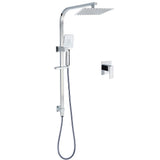Shower Heads & Screens: Chrome Twin Square Shower Set 8" Rain Shower Head 3 Function Handheld Rail Arm Mixer