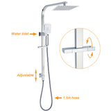 Shower Heads & Screens: Chrome Twin Square Shower Set 8" Rain Shower Head 3 Function Handheld Rail Arm Mixer
