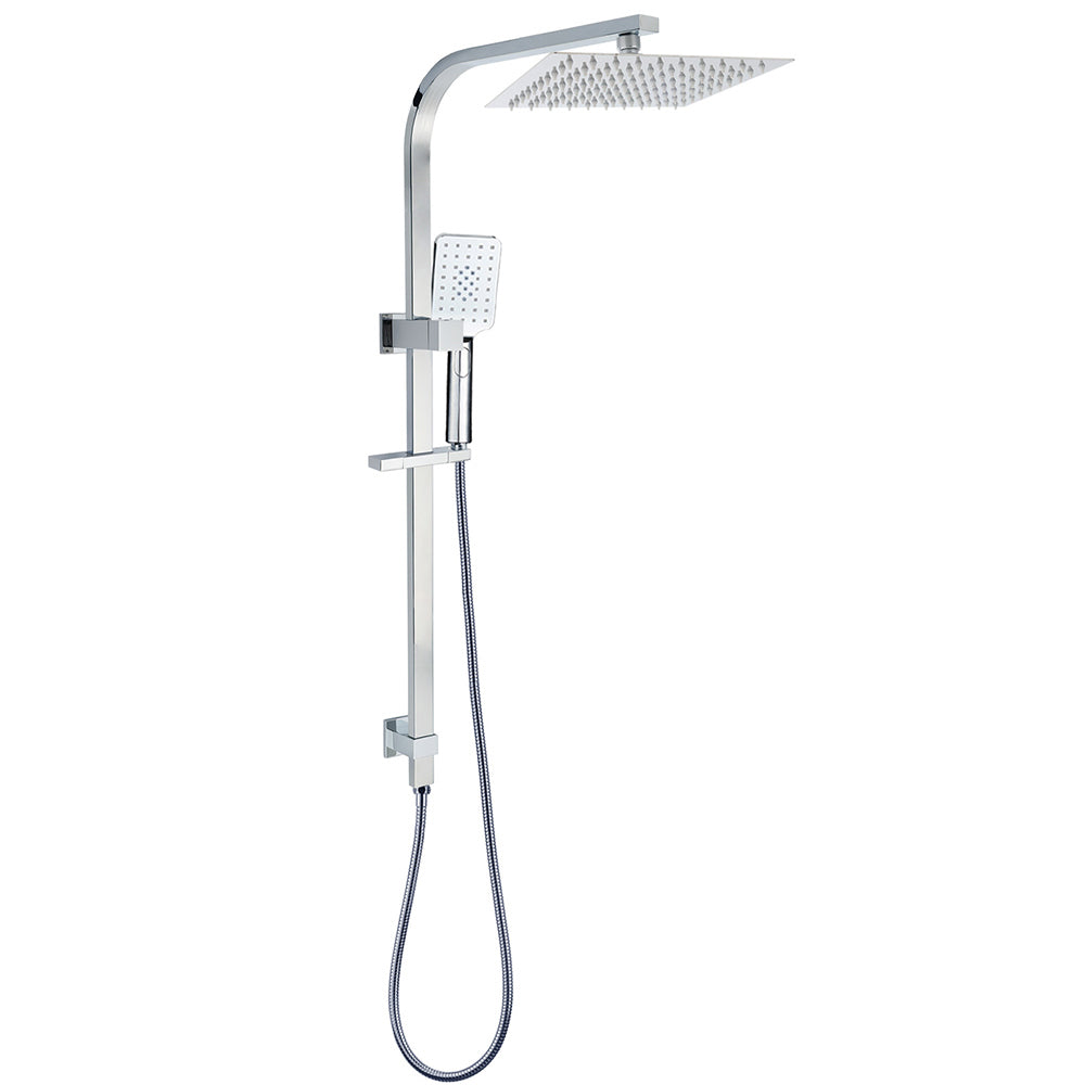 Shower Heads & Screens: WELS Chrome 8" Dual Square Shower Set Rain Head 3 Modes Handheld Sliding Rail