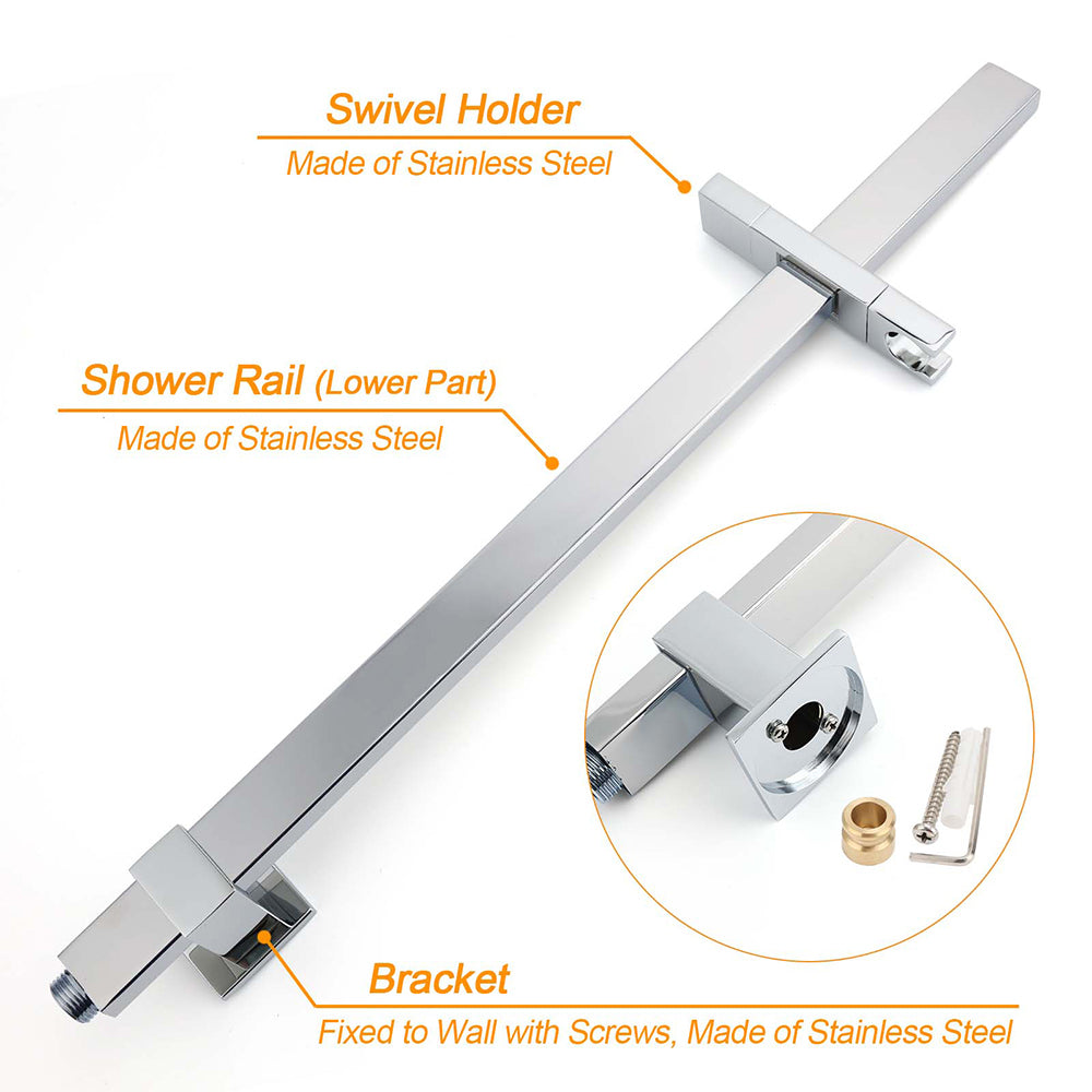 Shower Heads & Screens: WELS Chrome 8" Dual Square Shower Set Rain Head 3 Modes Handheld Sliding Rail