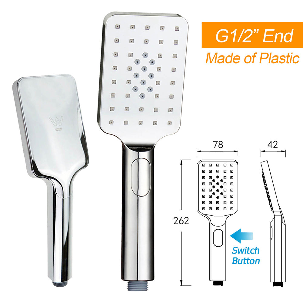 Shower Heads & Screens: WELS Chrome 8" Dual Square Shower Set Rain Head 3 Modes Handheld Sliding Rail