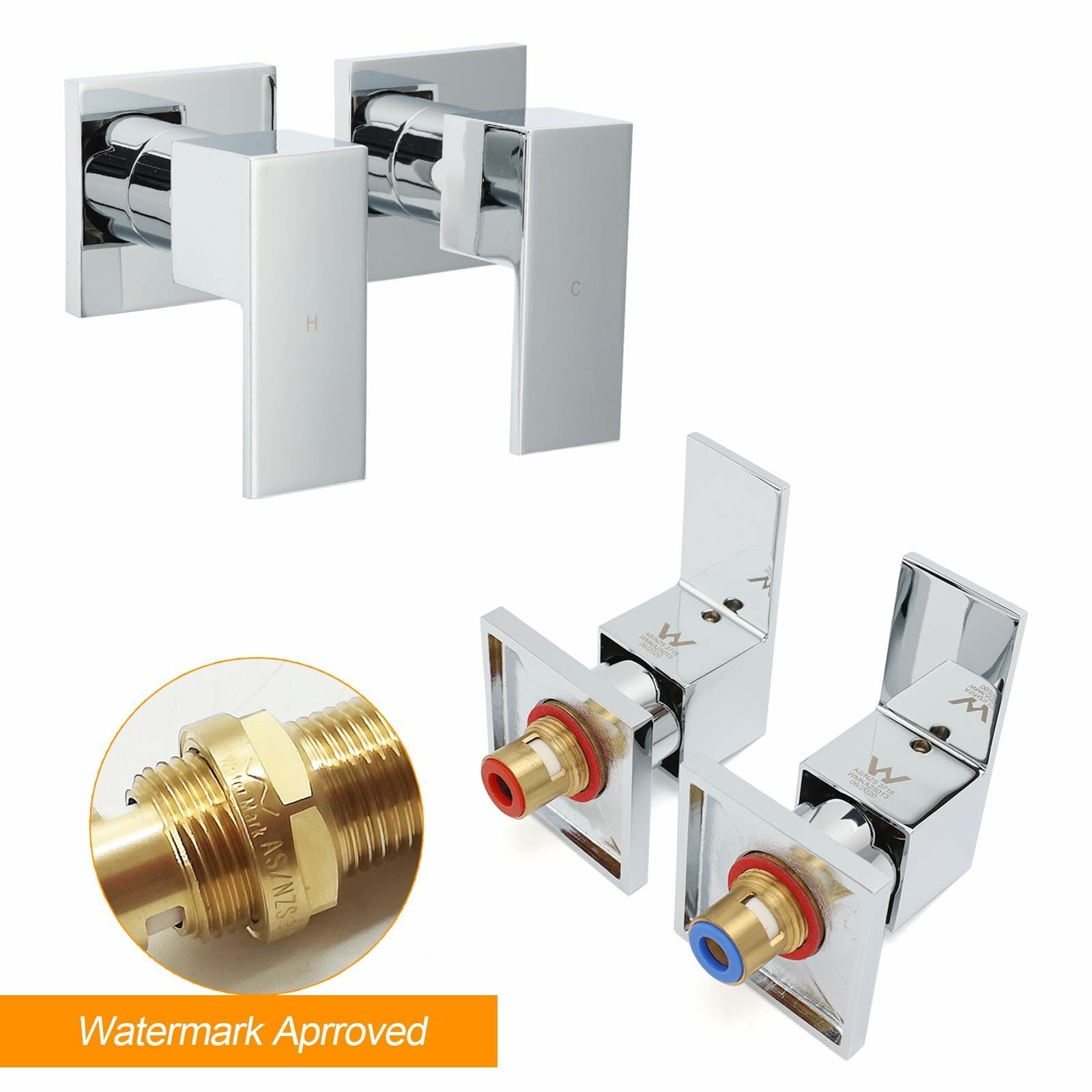WELS Chrome 8" Twin Square Shower Set Rain Head 3 Modes Handheld Sliding Rail + Taps