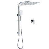 Shower Heads & Screens: Chrome Dual Square Shower Set 16" Rain Shower Head 3 Function Handheld Rail Arm Mixer