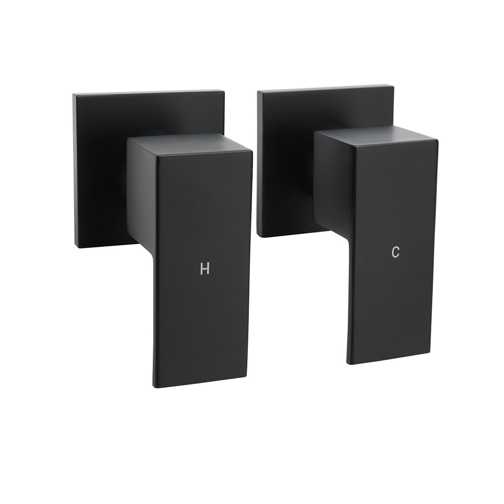 Matt Black Brass 1/4 Turn Round Hot Cold Tap Wall Set