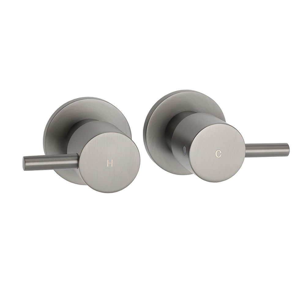 Shower Heads & Screens: Gun Metal Grey Brass 1/4 Turn Round Hot Cold Tap Wall Set For Shower Vanity Spout