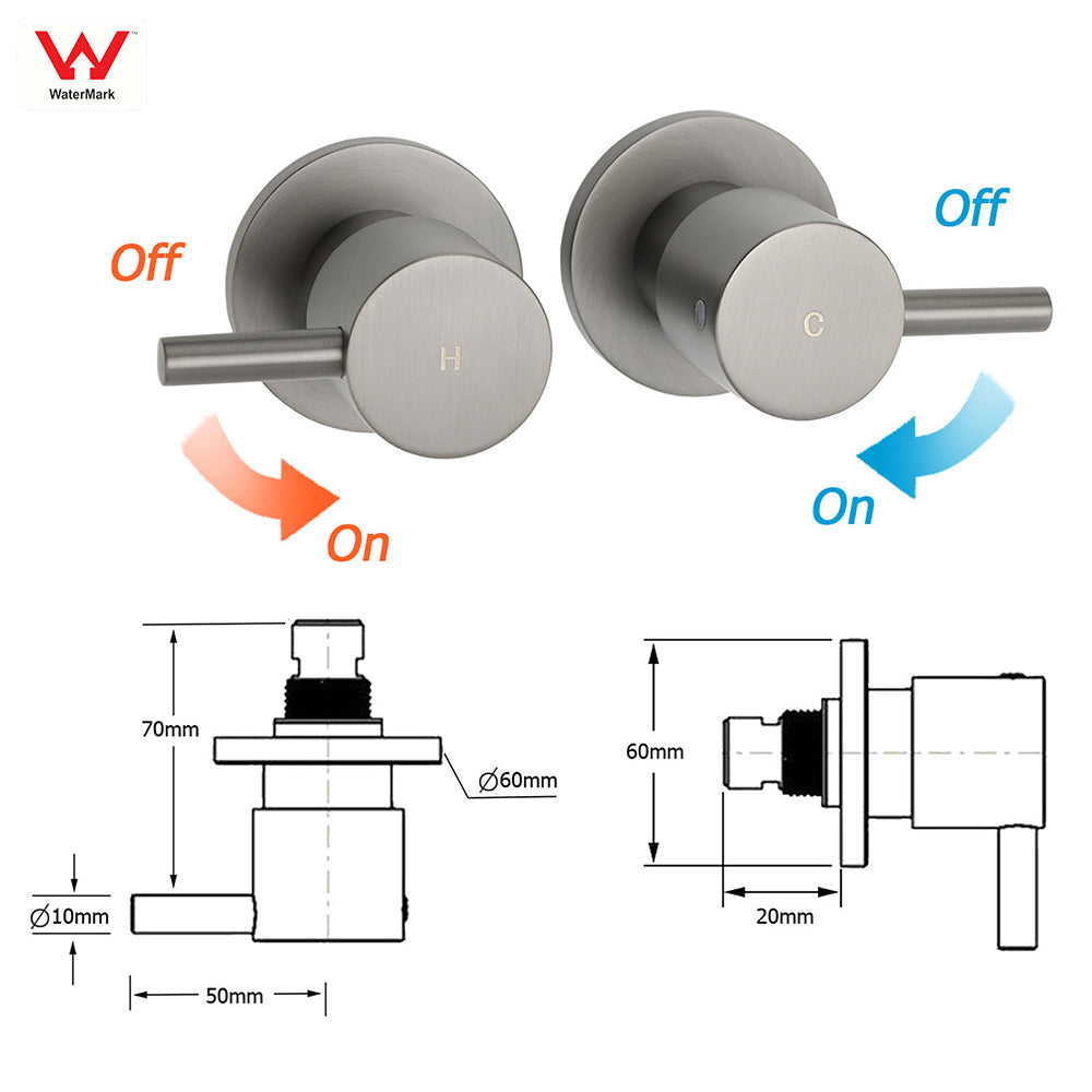 Shower Heads & Screens: Gun Metal Grey Brass 1/4 Turn Round Hot Cold Tap Wall Set For Shower Vanity Spout