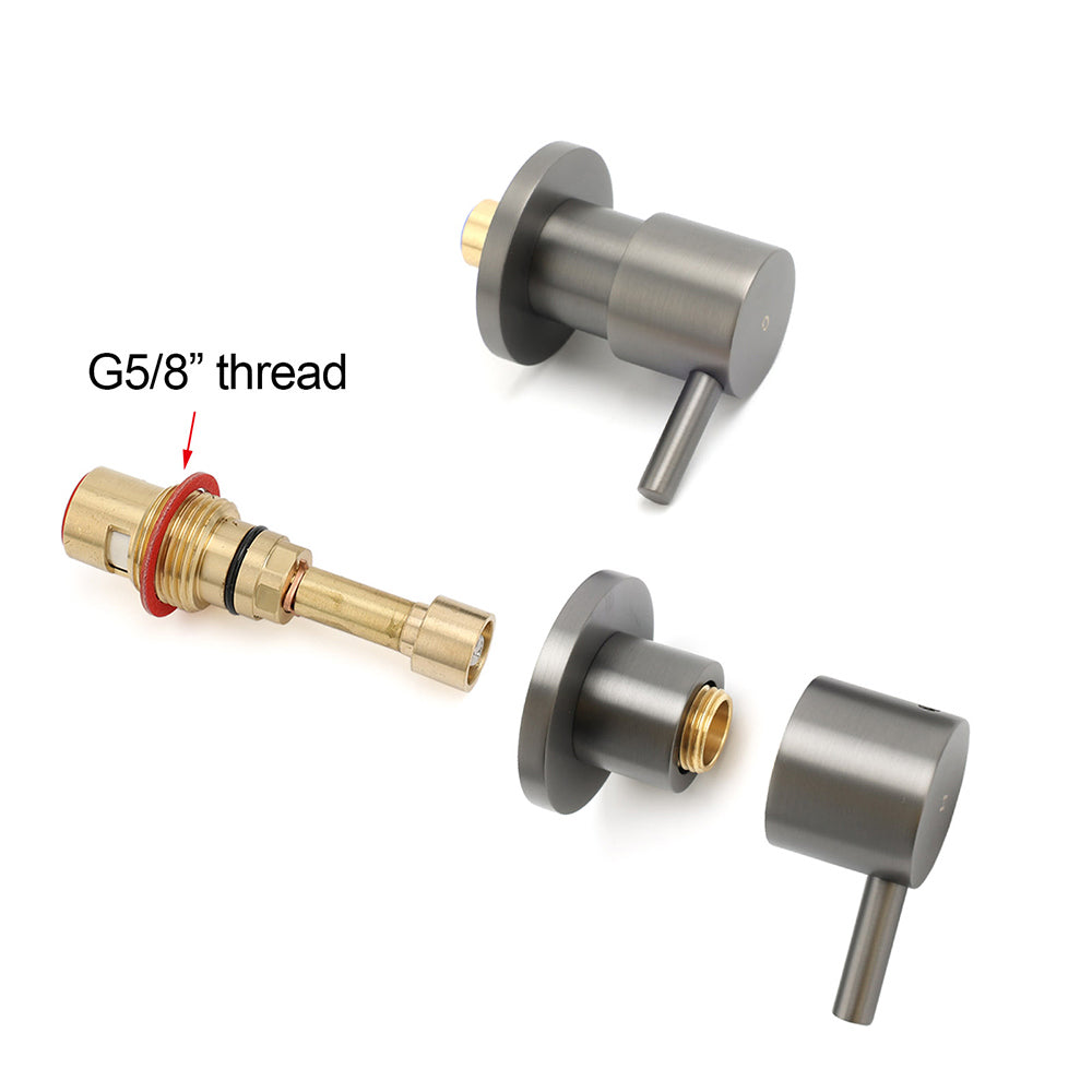 Shower Heads & Screens: Gun Metal Grey Brass 1/4 Turn Round Hot Cold Tap Wall Set For Shower Vanity Spout