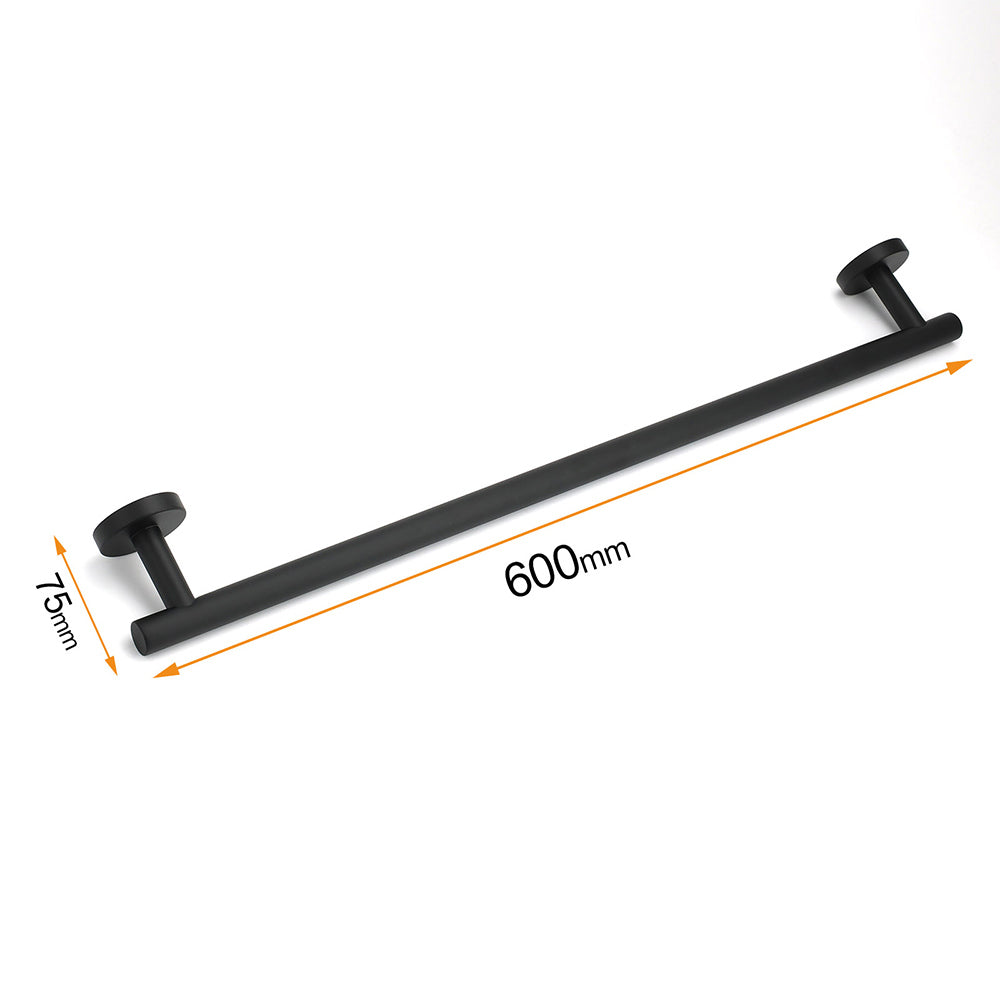 Shower Accessories: Matt Black 600mm Long Single Towel Rack Rail Holder Stainless Steel Hanger Bar