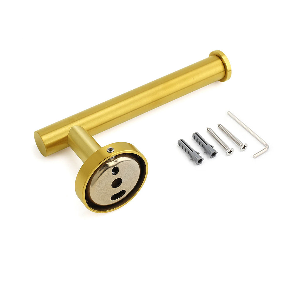 Shower Accessories: Brushed Gold Round Stainless Steel Toilet Paper Roll Tissue Holder Wall Mounted
