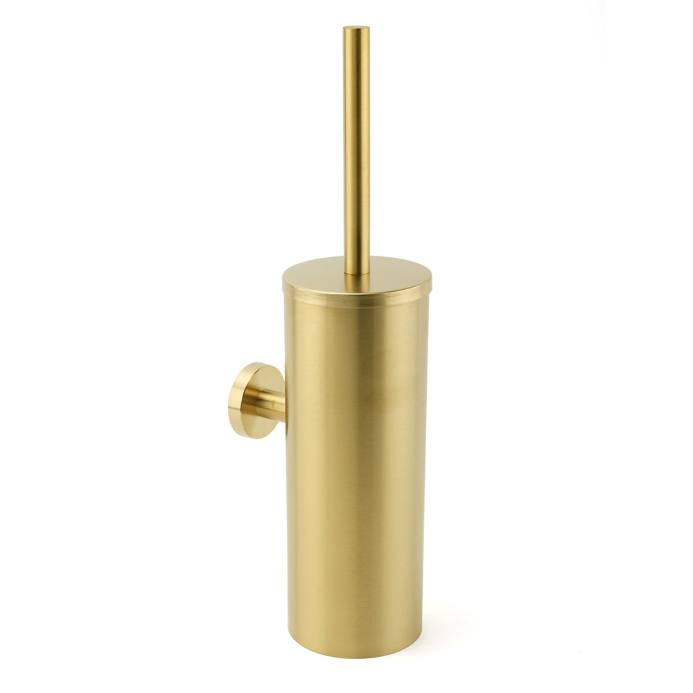Shower Accessories: Bathroom Brushed Gold Stainless Steel Round Toilet Brush Wall Mounted Holder Cup