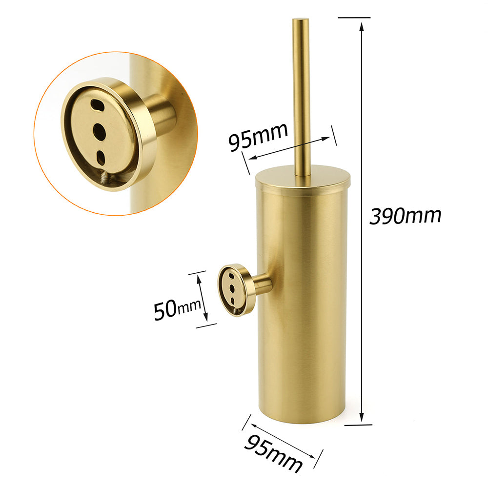 Shower Accessories: Bathroom Brushed Gold Stainless Steel Round Toilet Brush Wall Mounted Holder Cup