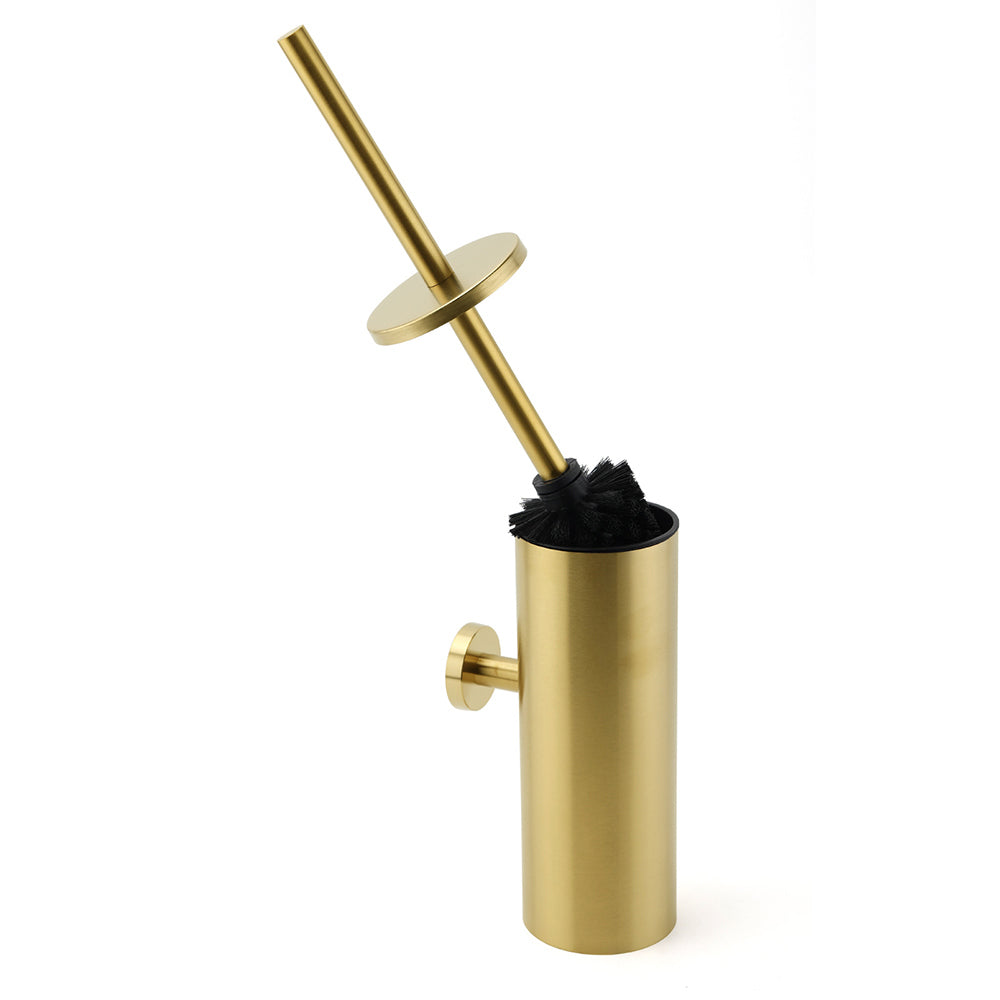 Shower Accessories: Bathroom Brushed Gold Stainless Steel Round Toilet Brush Wall Mounted Holder Cup