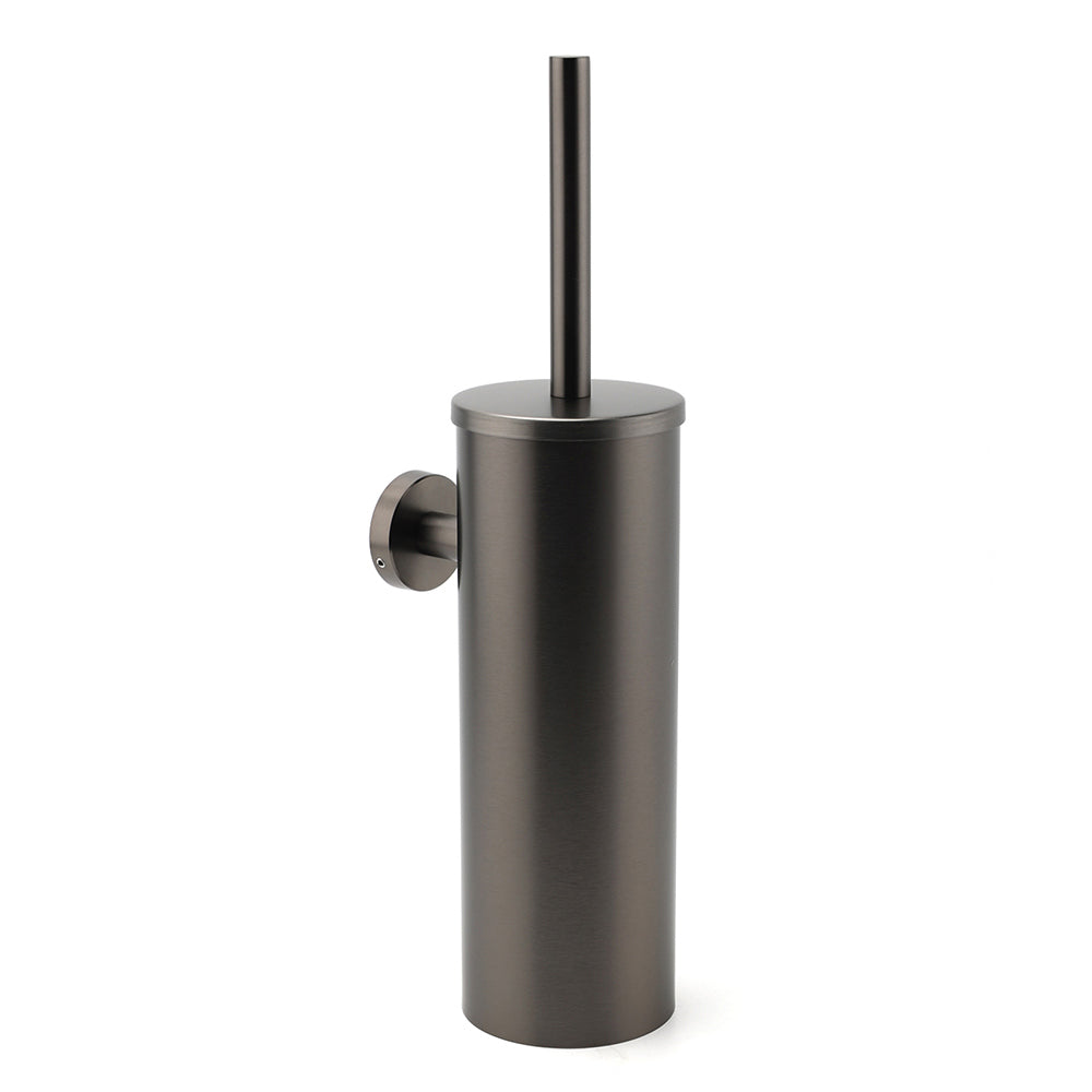 Shower Accessories: Bathroom Accessory Gun Metal Round Toilet Brush & Stainless Steel Holder Cup Kit