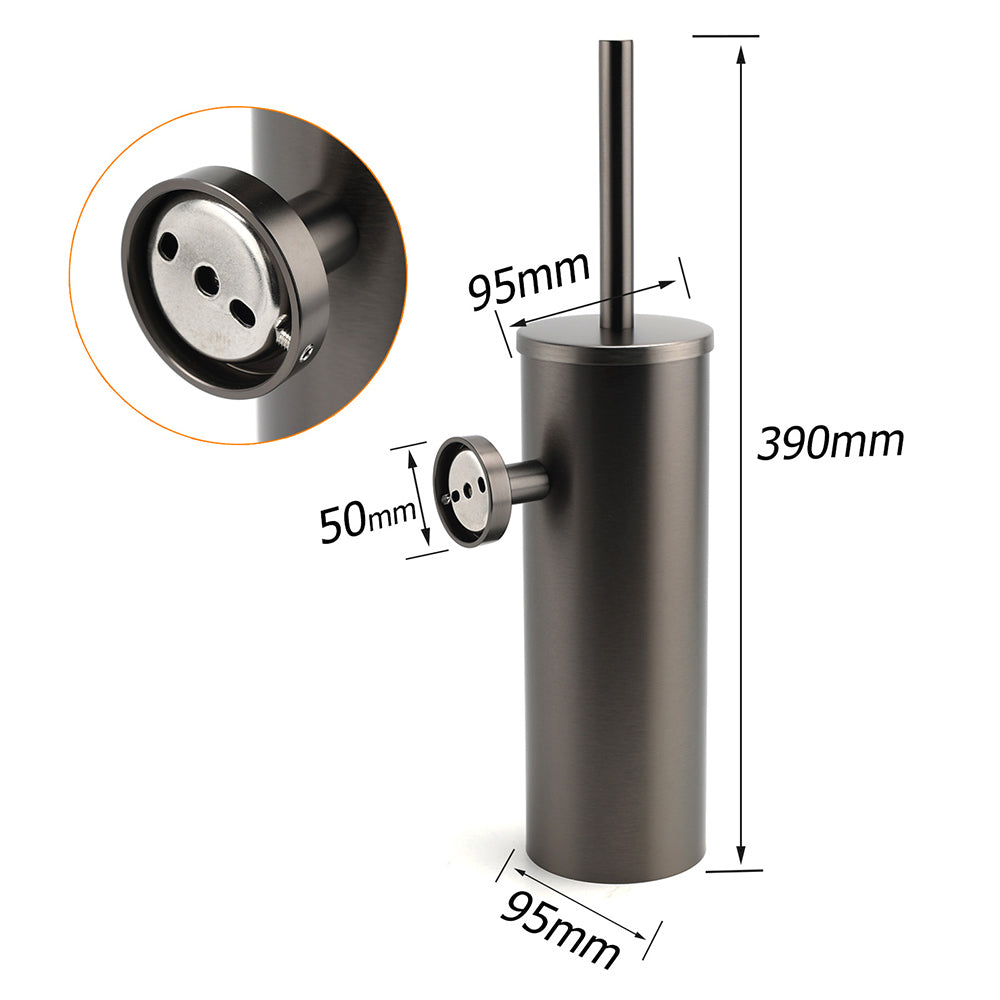 Shower Accessories: Bathroom Accessory Gun Metal Round Toilet Brush & Stainless Steel Holder Cup Kit
