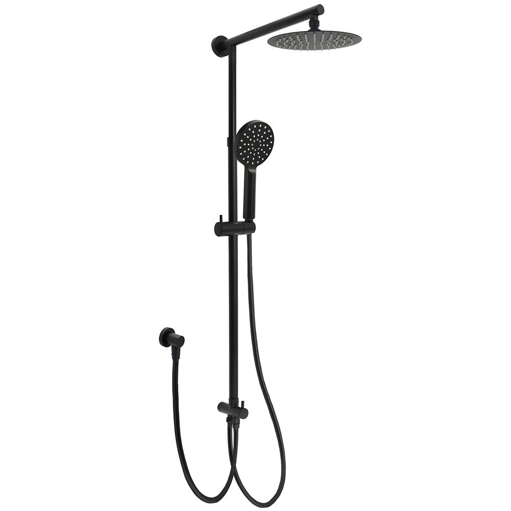Shower Heads & Screens: WELS Matt Black Twin Shower 8" Round Head Set 3 Mode Handheld Rose Sliding Rail Elbow Inlet