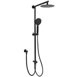 Shower Heads & Screens: WELS Matt Black Twin Shower 8" Round Head Set 3 Mode Handheld Rose Sliding Rail Elbow Inlet