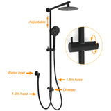 Shower Heads & Screens: WELS Matt Black Twin Shower 8" Round Head Set 3 Mode Handheld Rose Sliding Rail Elbow Inlet
