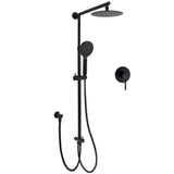 Shower Heads & Screens: WELS Matt Black Twin Shower 8" Round Rain Head Set Sliding Rail 3 Mode Handheld + Mixer