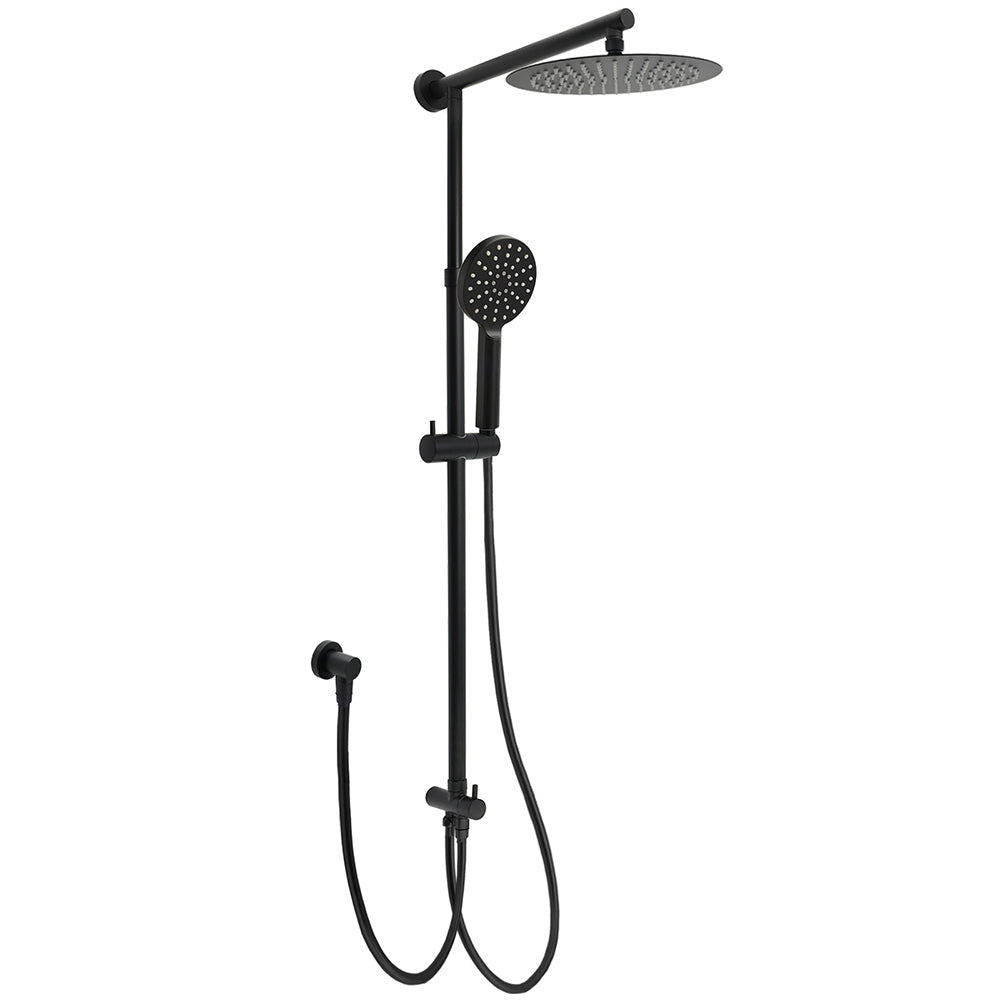 Shower Heads & Screens: Matt Black Dual Round Shower Set 10" Rain Head 3 Mode Handheld Sliding Rail Arm Diverter