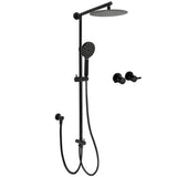 Shower Heads & Screens: Matt Black Round Dual Shower Set 10" Rain Head 3 Mode Handheld Sliding Rail Arm Twin Taps