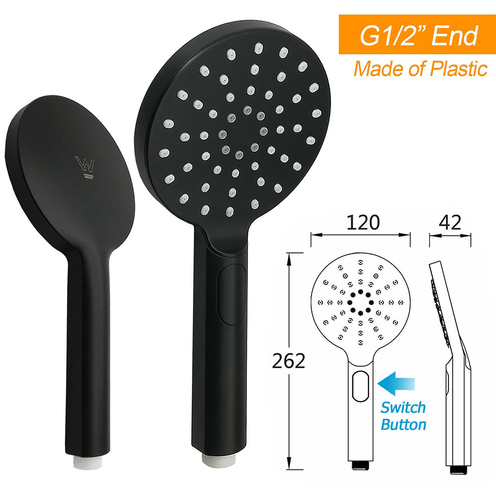 Shower Heads & Screens: Matt Black Round Dual Shower Set 10" Rain Head 3 Mode Handheld Sliding Rail Arm Twin Taps