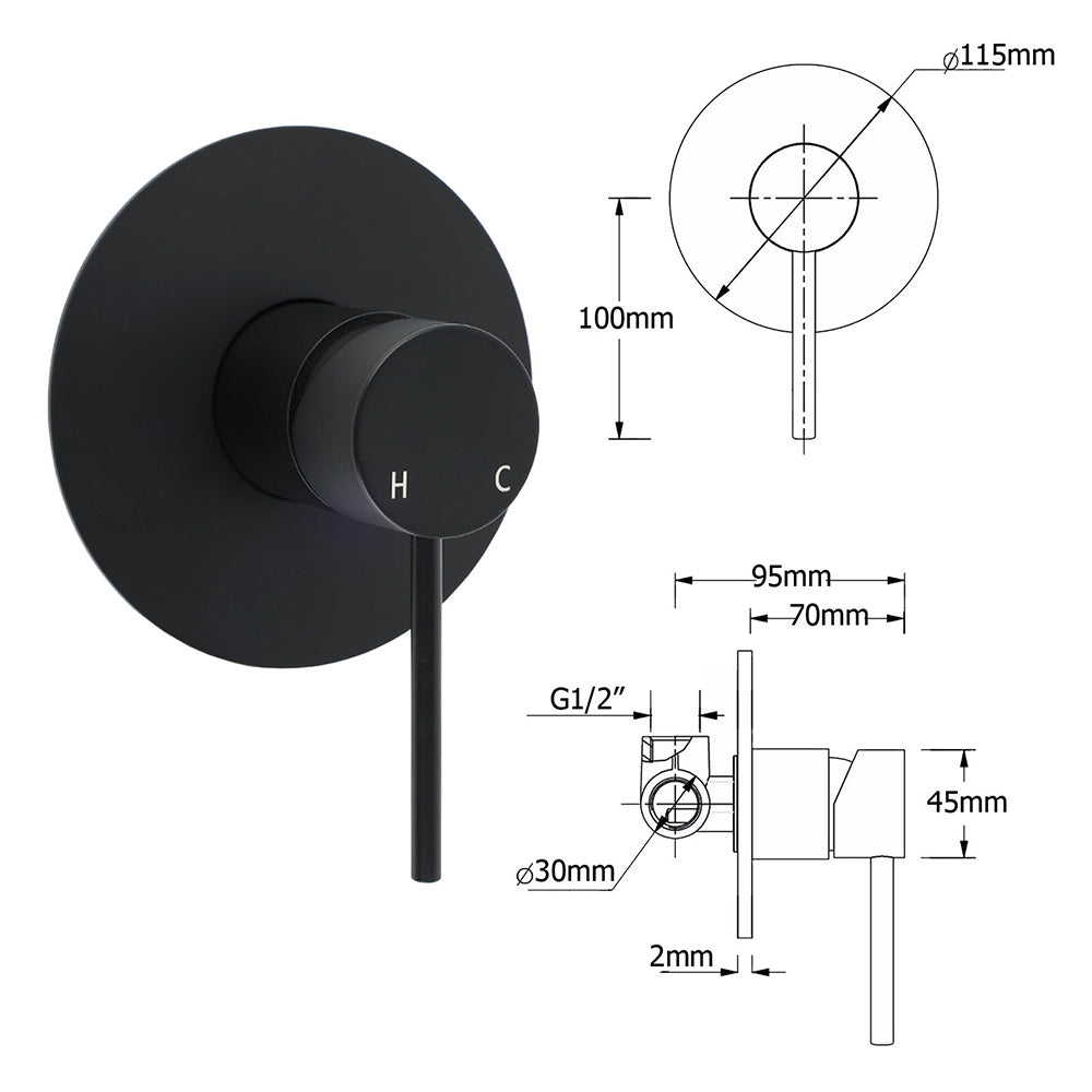 Shower Heads & Screens: Matt Black 2in1 Round Shower 10" Rain Head 3 Mode Handheld Sliding Rail Diverter Mixer Set