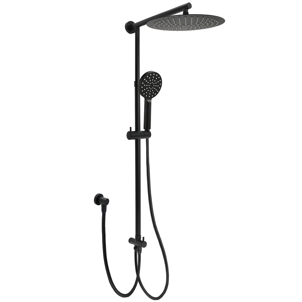 Shower Heads & Screens: Matte Black Large 12" Round Shower Head Twin Set Handheld Diverter Wall Rail Arm