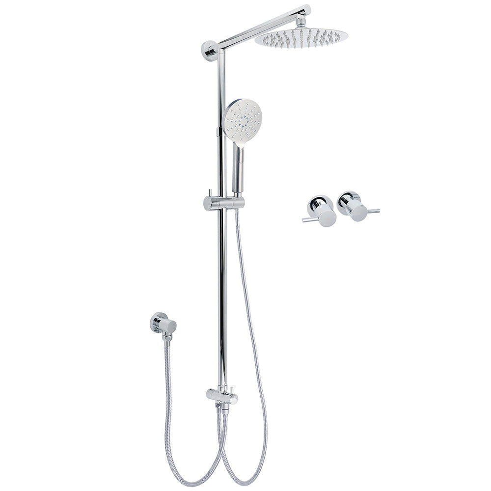 Shower Heads & Screens: WELS Chrome Round 8" Thin Rainfall Head Handheld Sliding Rail Arm 2in1 Shower Twin Taps Set